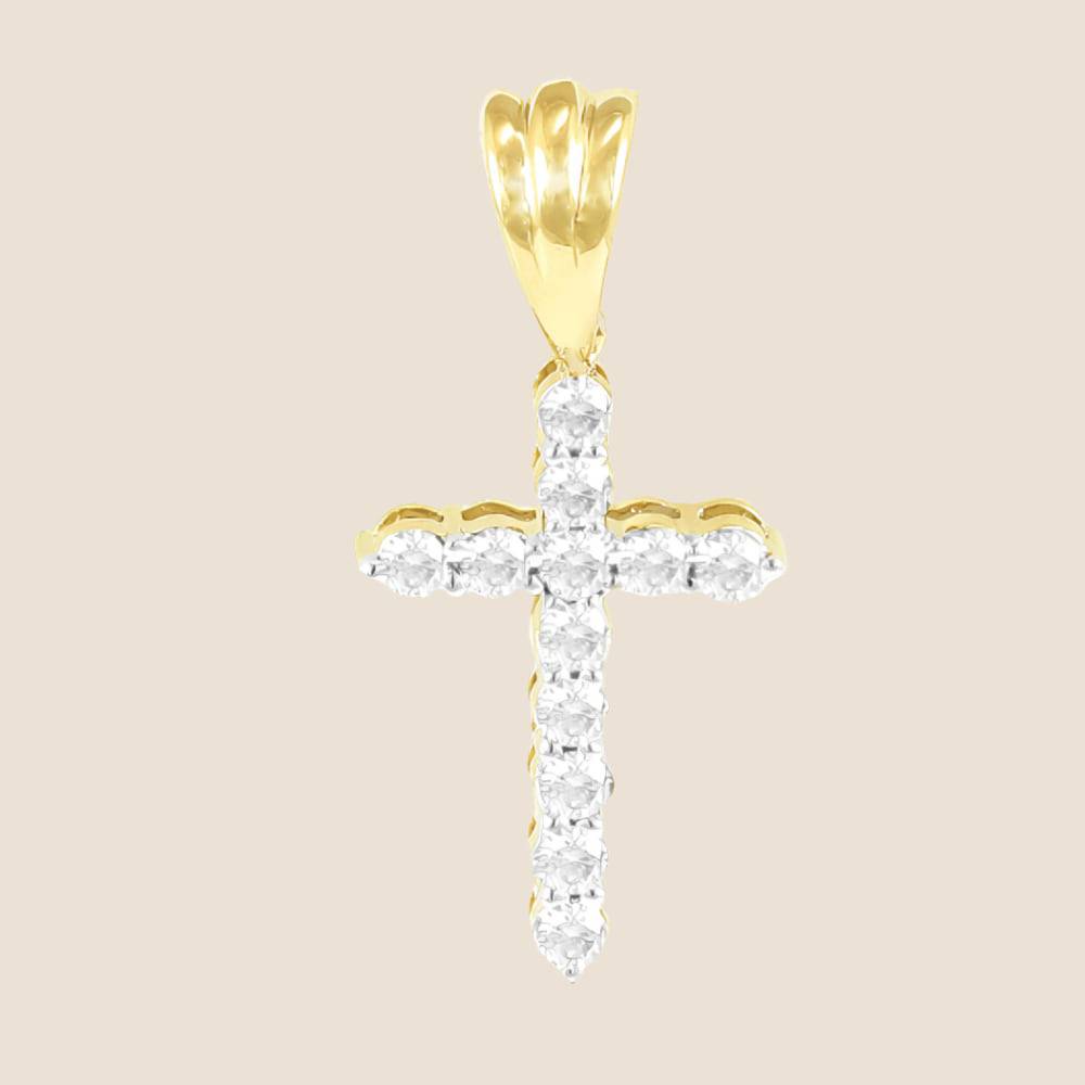 Small 12-Stone Diamond Cross Pendant Yellow - Kinoro