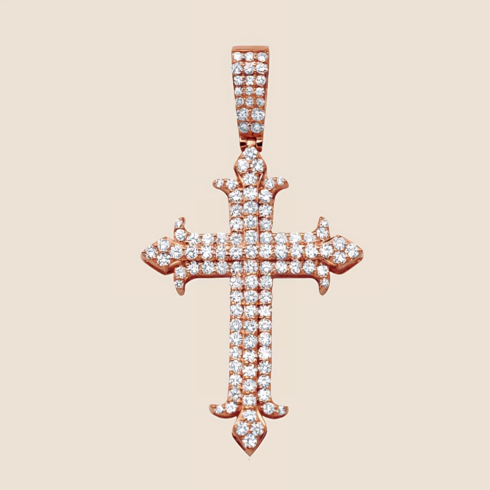 Fleur De Lis Diamond Cross Pendant Rose - Kinoro