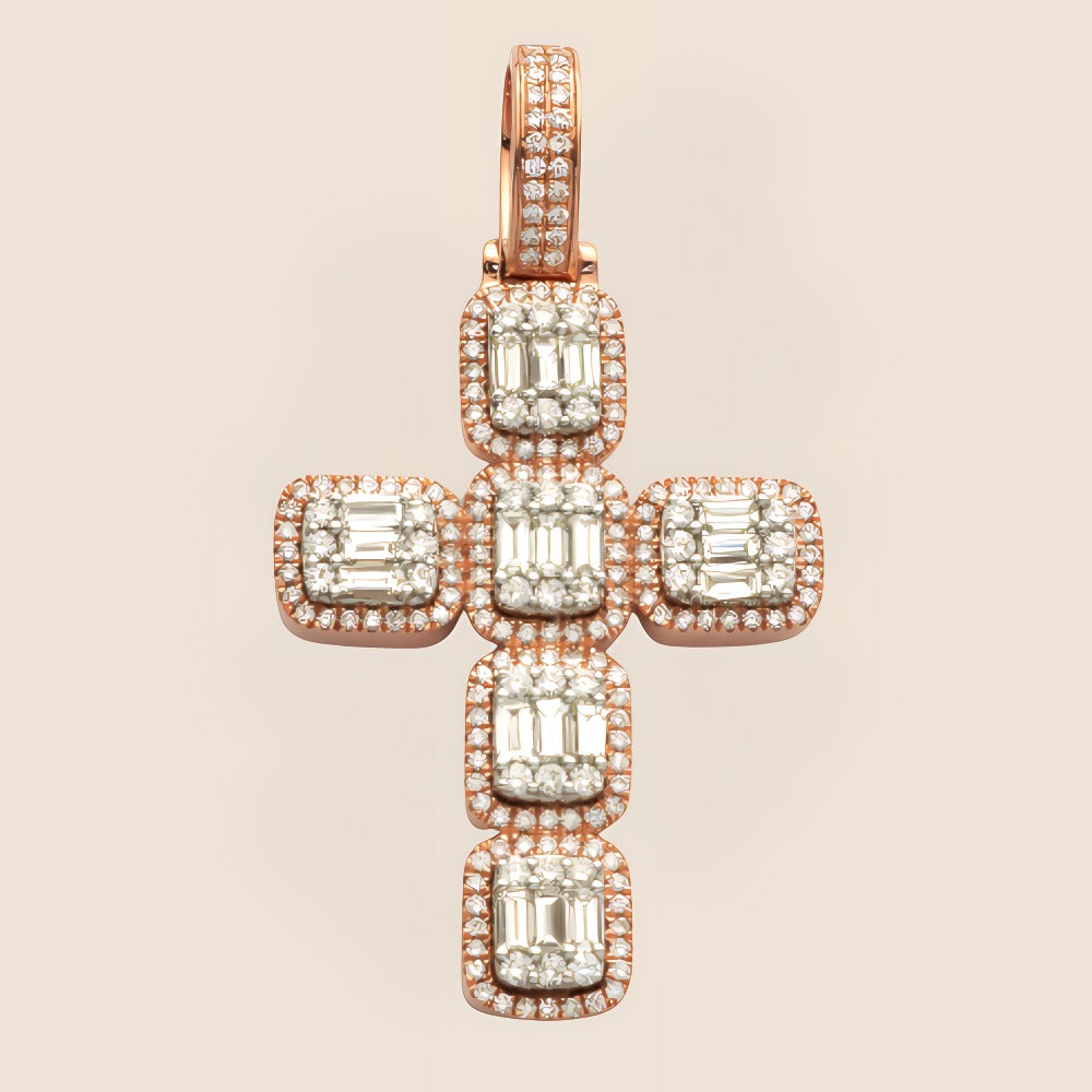 Baguette Cluster Diamond Cross Pendant Rose - Kinoro