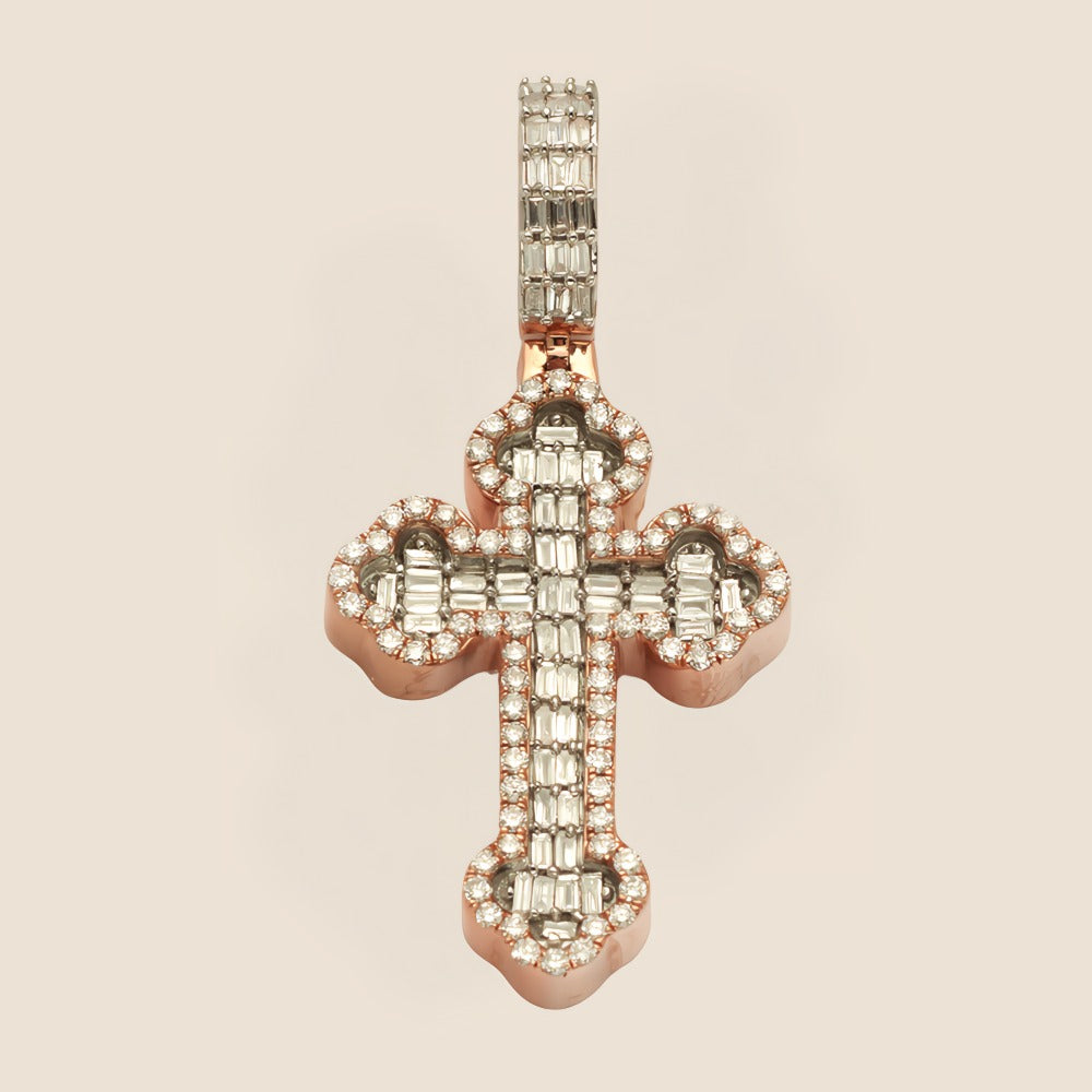 Baguette Fleur De Lis Diamond Cross Pendant Rose - Kinoro