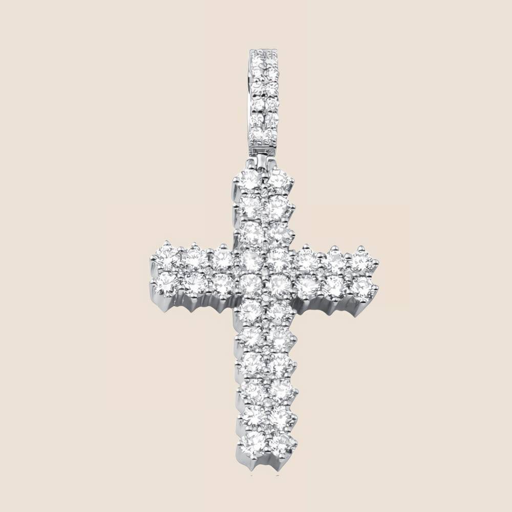 Two Row Diamond Cross Pendant White - Kinoro