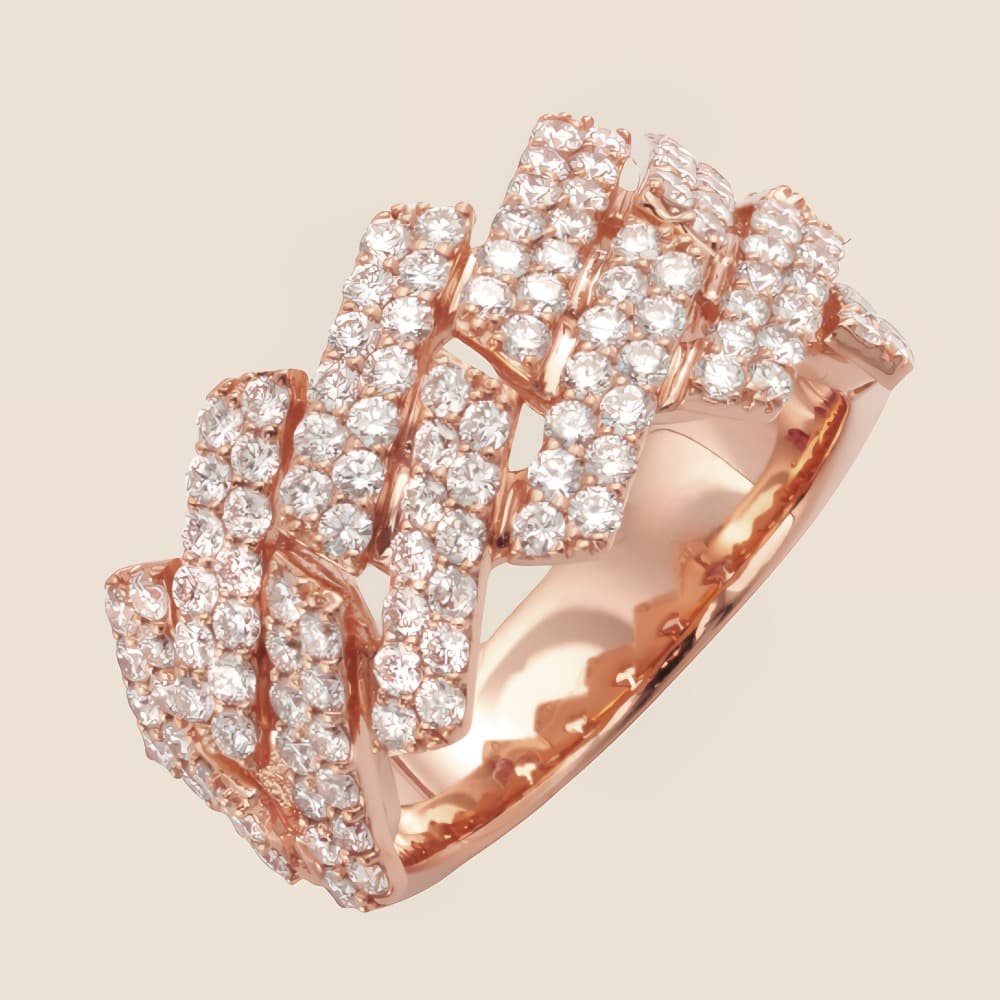 Square Diamond Cuban Ring Rose / 7 - Kinoro