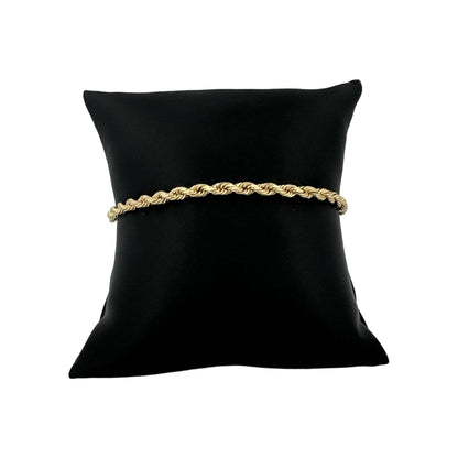 4MM Diamond-Cut Rope Bracelet in 14k Solid Gold with Lobster Clasp on Black Display Pillow