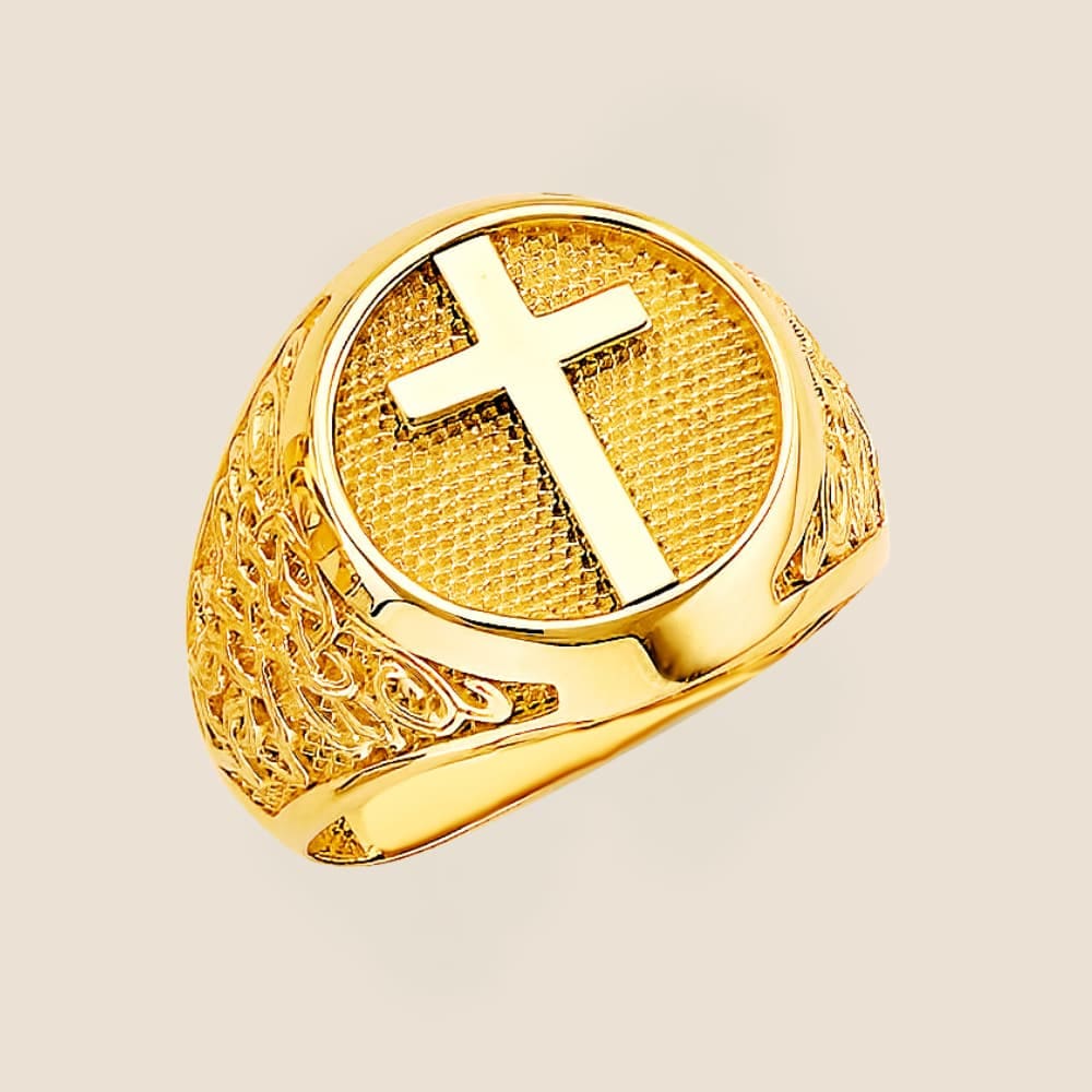 men's gold cross ring