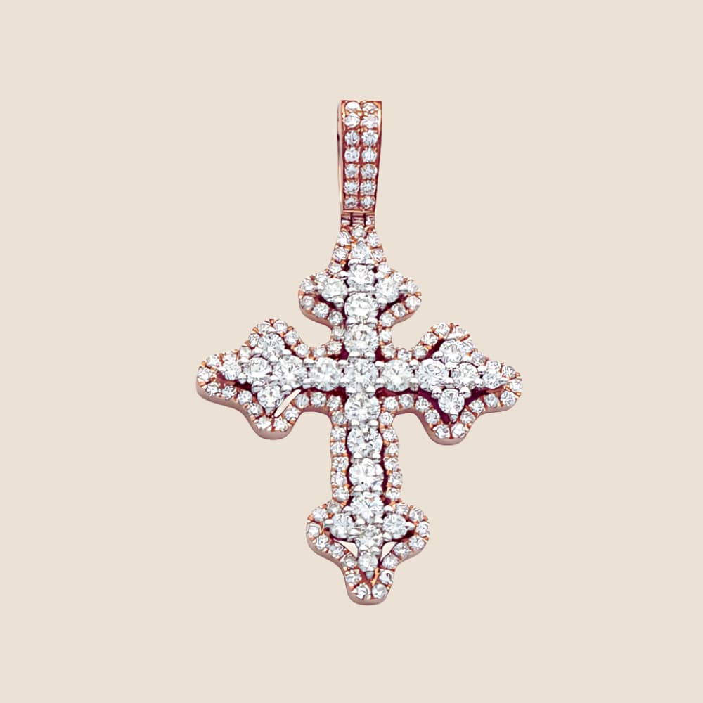 Ornate Fleur Diamond Cross Pendant - Kinoro