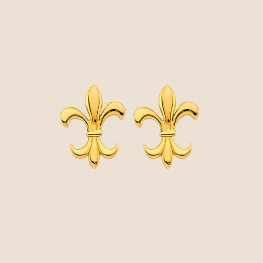 Gold Fleur de Lis Earrings 14k, Symbol of French Royalty, Perfection, Light, and Life