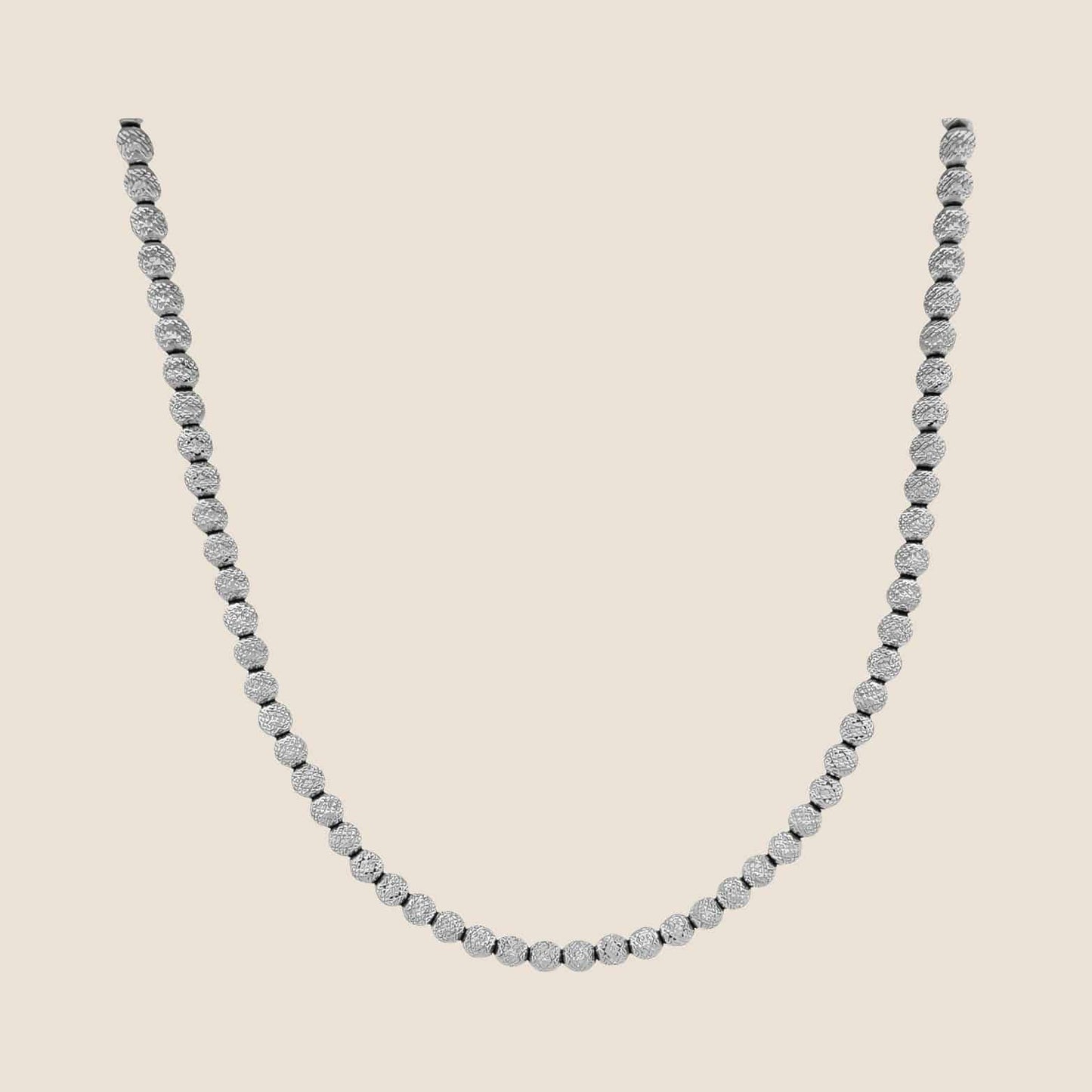 4MM laser moon cut chain in 14k white gold with lobster clasp, crafted in Italy.