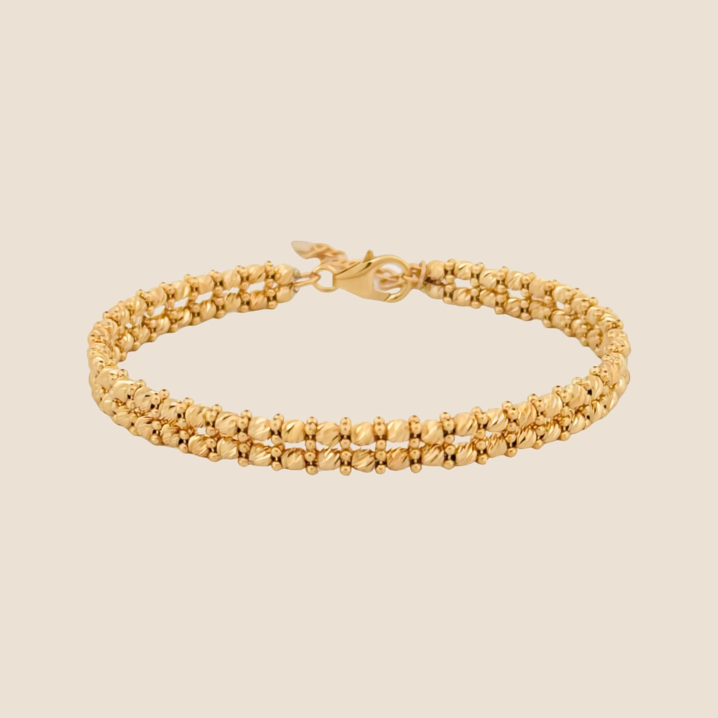 Duo Fancy Stone Cut Bracelet with double row gold beads and lobster clasp made in Italy