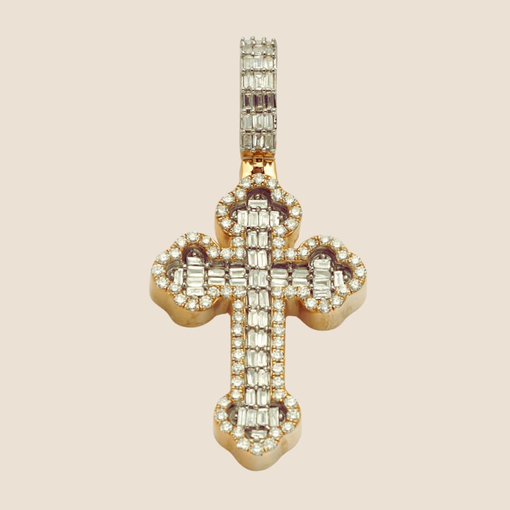 Baguette Fleur De Lis Diamond Cross Pendant - Kinoro