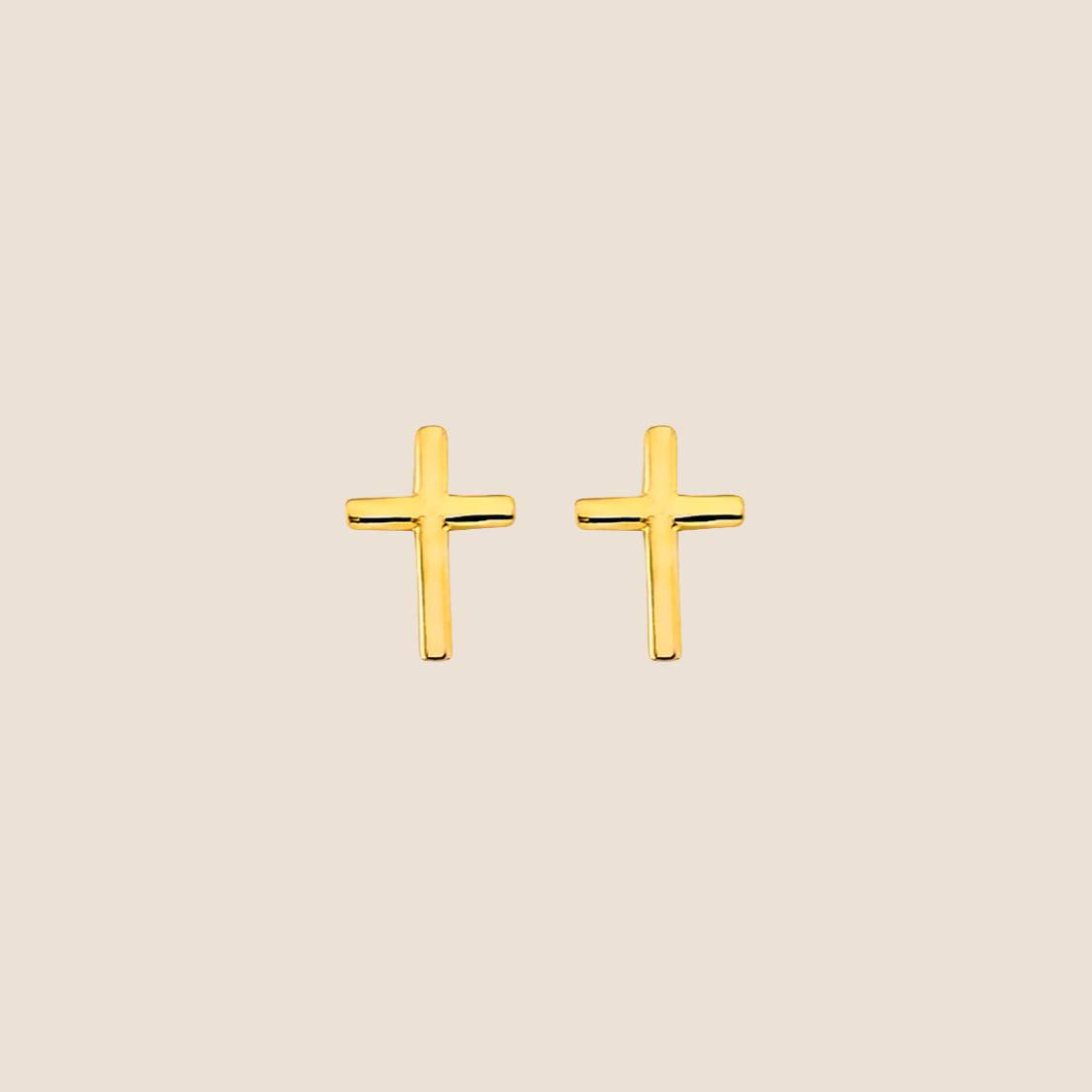 Gold mini cross earrings, 14k gold stud earrings with elegant cross design, 8.5mm tall, made in USA