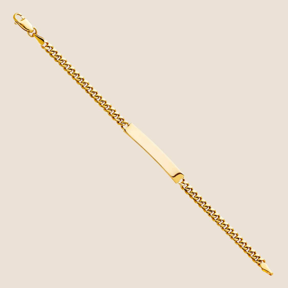 Gold Cuban Link Junior Bracelet with Engraveable Bar and Lobster Clasp, 14k Gold Made in USA