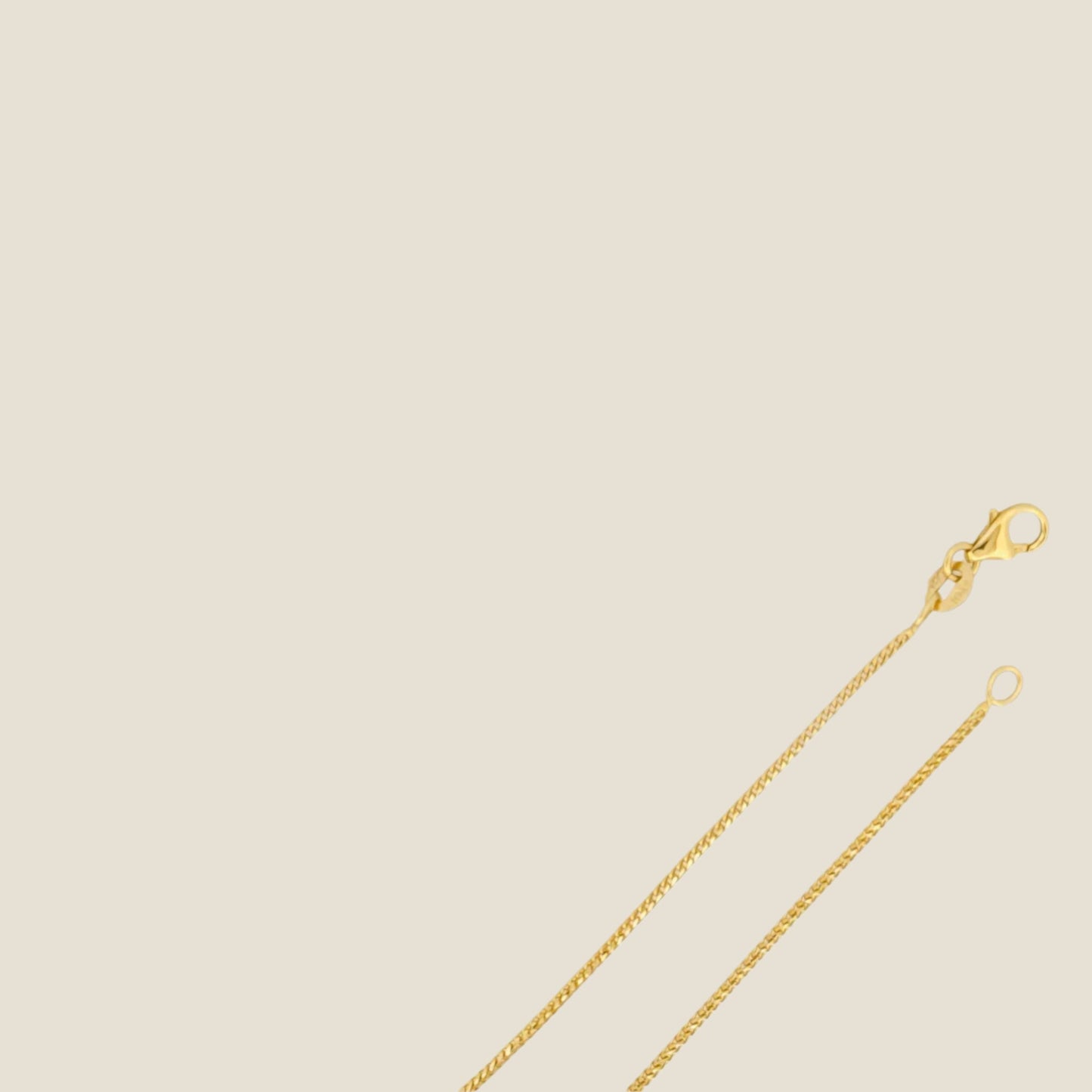 14k solid gold 1MM Franco Chain with lobster clasp, interlocking links, diamond cut, made in Italy, perfect for layering or solo wear.