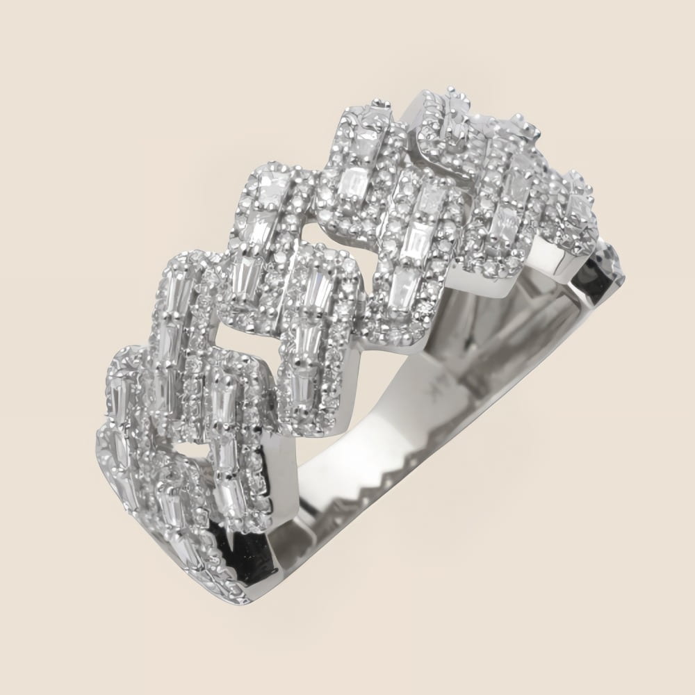 Baguette Diamond Cuban Ring