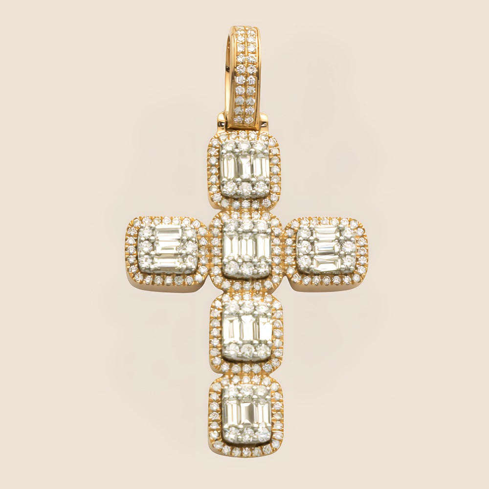 Baguette Cluster Diamond Cross Pendant