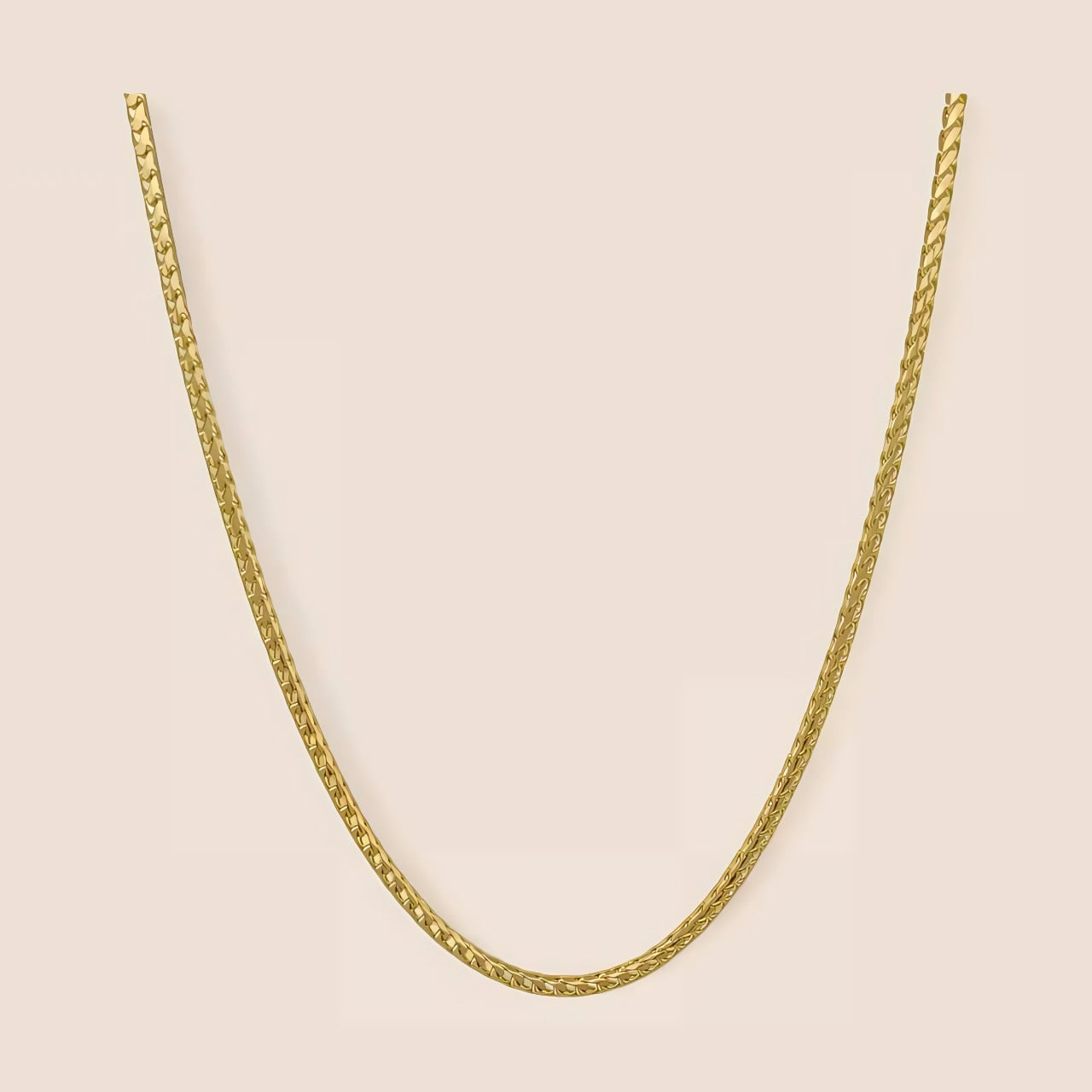 14k gold 2MM Franco Chain with tightly woven V-shaped links, diamond cut, and lobster clasp ideal for daily wear, pendants, or stacking.