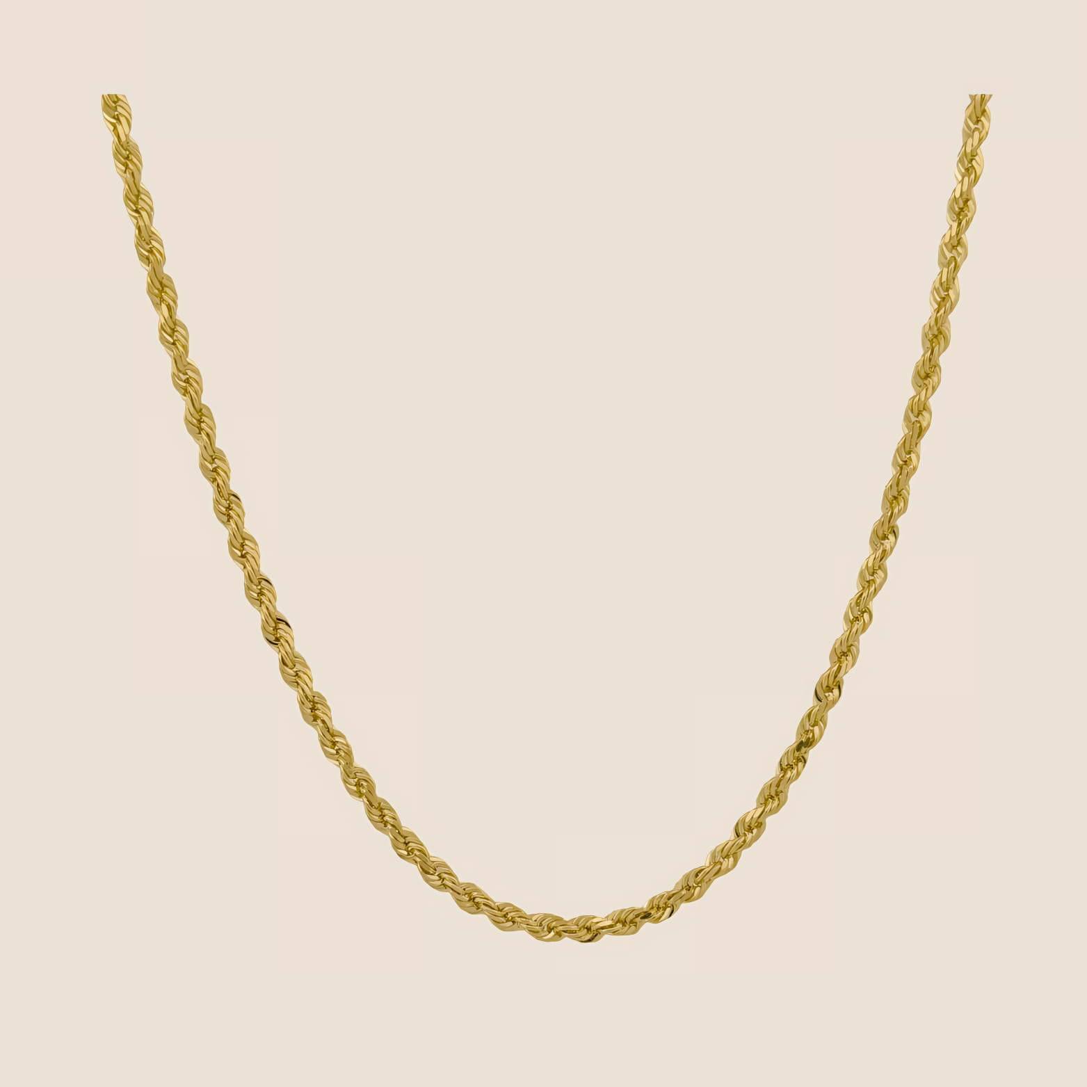 2.5MM solid gold rope chain necklace with diamond-cut detailing and lobster clasp, elegant and sophisticated, made in Peru