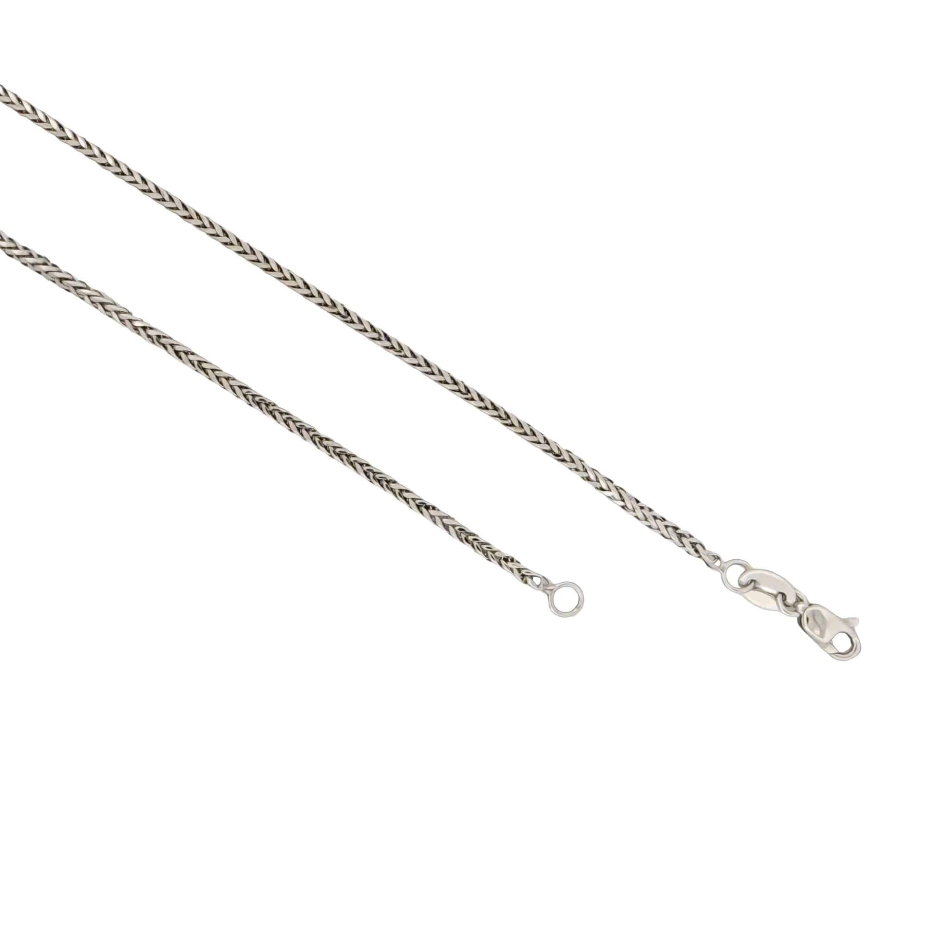 1MM Wheat Chain in 14k white gold with lobster clasp, minimalist design epitomizing sophistication, made in USA