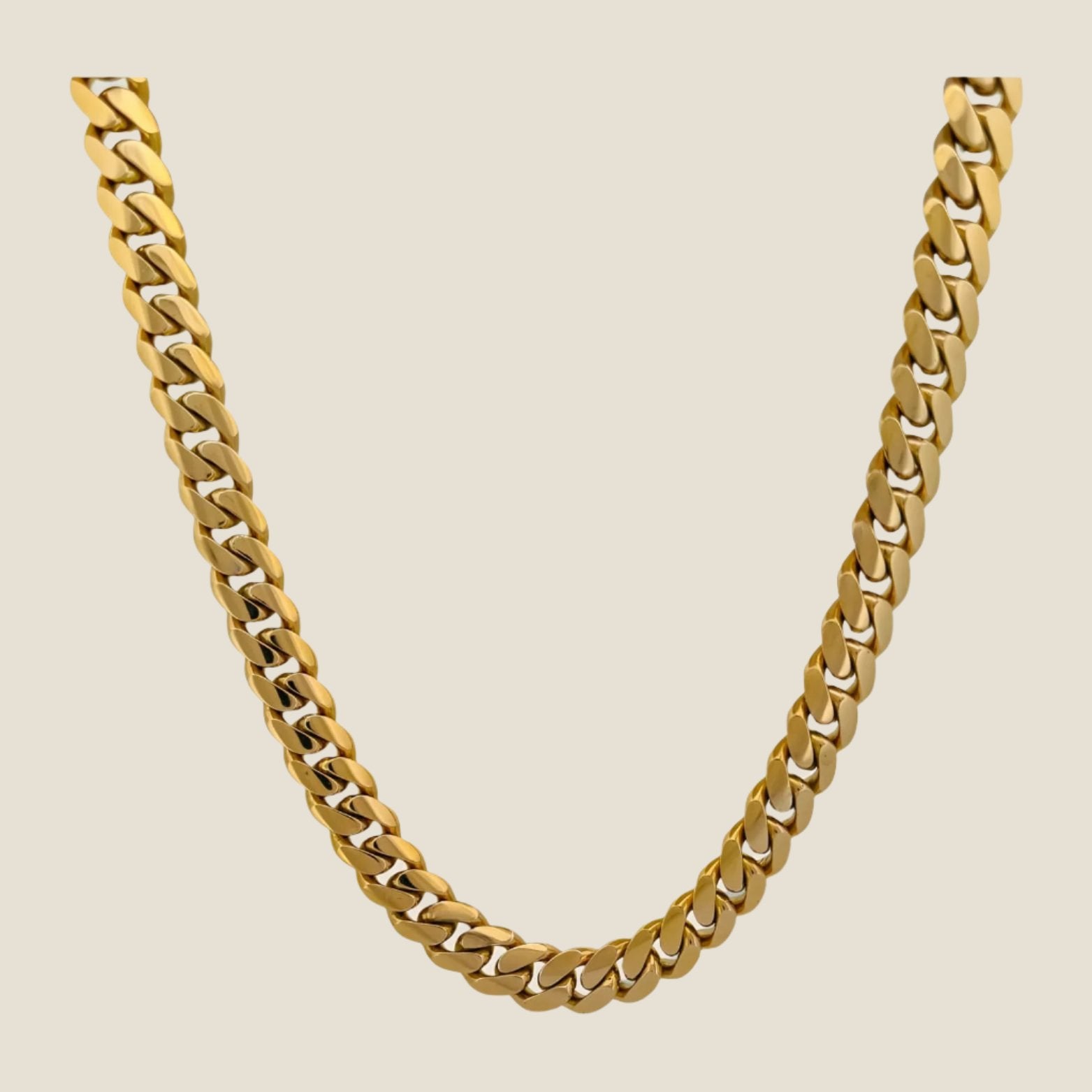 10MM Miami Cuban Link Chain in 14k Solid Gold with Box Lock, Handcrafted Elegance, Suitable for Casual and Formal Wear, Made in USA.