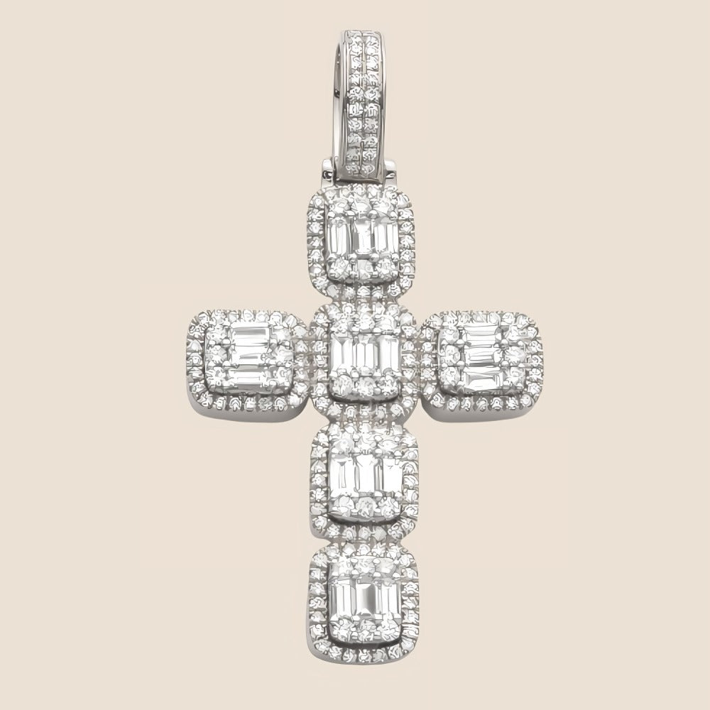 Baguette Cluster Diamond Cross Pendant White - Kinoro