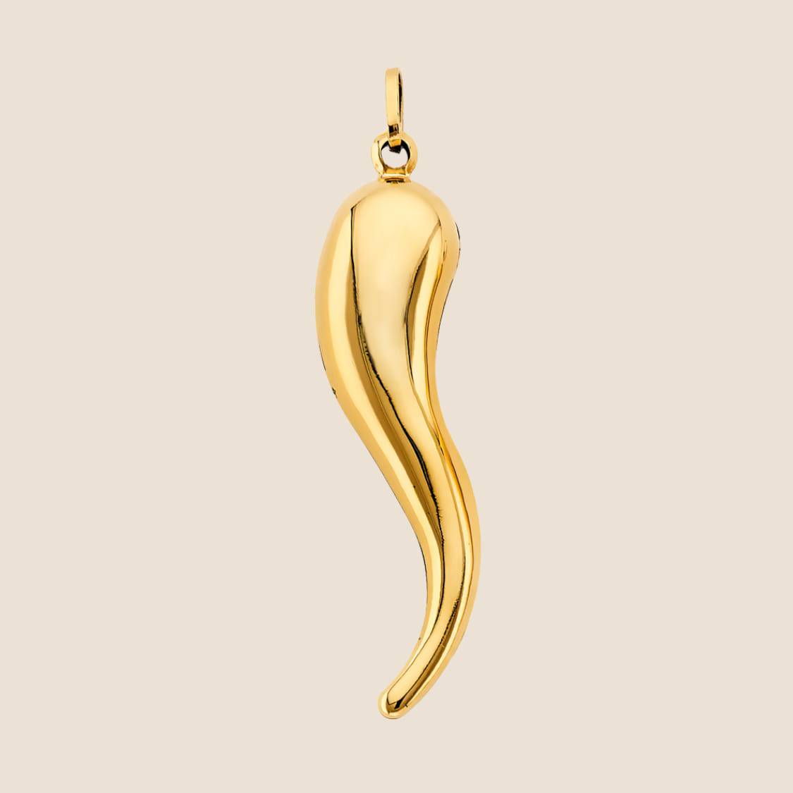 Italian Horn Pendant in 14k Gold, Smooth Curved Cornicello, Made in Italy, Good Luck Charm with Polished Finish