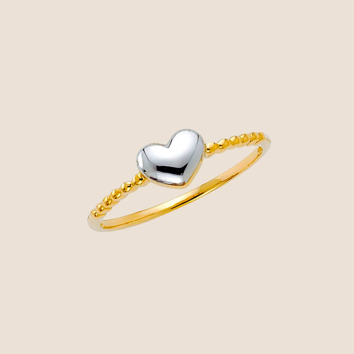 Two-tone heart accent ring with sleek yellow gold band and white gold heart, delicate 14k gold modern jewelry piece