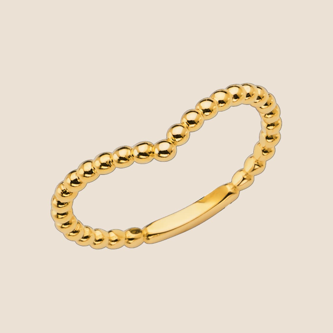 Yellow Beaded Band ring with polished spheres, perfect for stacking or wearing alone, 14k gold, made in USA.